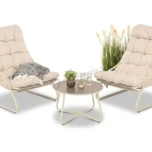 Nowość Komplet mebli na balkon dla 2 osób ze stolikiem kawowym Aurea Duo Cream