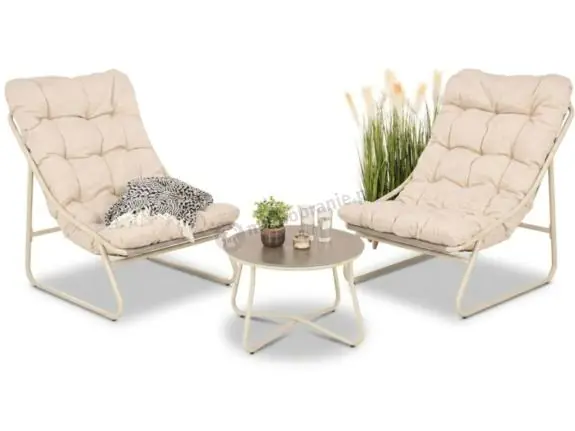 Nowość Komplet mebli na balkon dla 2 osób ze stolikiem kawowym Aurea Duo Cream