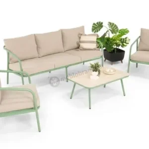 Nowoczesny komplet mebli na taras zielony stelaż dla 5 osób Sona - Taupe Green Najlepsza cena