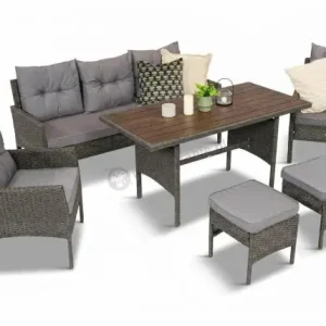 Sprawdź teraz Zestaw mebli ogrodowych z wysokim stołem polywood, sofą 175cm i fotelami Perata Dining Anthracite