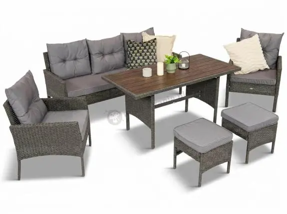 Sprawdź teraz Zestaw mebli ogrodowych z wysokim stołem polywood, sofą 175cm i fotelami Perata Dining Anthracite