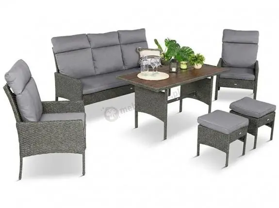 Wysoka jakość Zestaw mebli ogrodowych z wysokimi oparciami, stołem polywood, sofą 175cm Lirata Dining Antracytowy