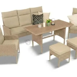 Tylko do końca tygodnia Komplet mebli technorattan dla 7 osób ze stołem polywood Lirata Dining Natural