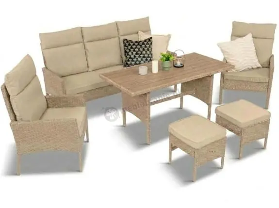 Tylko do końca tygodnia Komplet mebli technorattan dla 7 osób ze stołem polywood Lirata Dining Natural