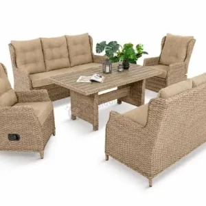 Wyprzedaż Komplet mebli ogrodowych dla 8 osób z regulacją foteli i stołem polywood- Fiorento Grande Plus - Beige