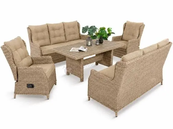 Wyprzedaż Komplet mebli ogrodowych dla 8 osób z regulacją foteli i stołem polywood- Fiorento Grande Plus - Beige