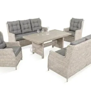 Elegancki zestaw mebli technorattanowych Fiorento dla 8 osób ze stolikiem z eleganckim blatem polywood - Grey Popularny