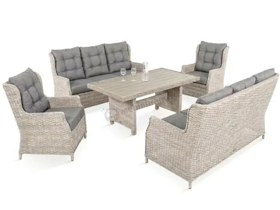 Elegancki zestaw mebli technorattanowych Fiorento dla 8 osób ze stolikiem z eleganckim blatem polywood - Grey Popularny