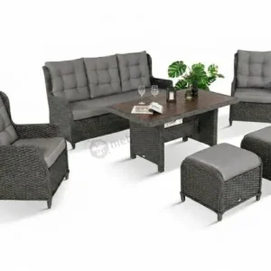 Nowy Komplet mebli z technorattanu dla 7 osób ze stołem polywood 145x85 Fiorento - Antracite