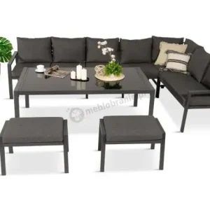 Narożnik na taras na metalowym stelażu ze stołem 160cm i pufami - Sodor Corner XXL - Dark Grey Tylko dziś
