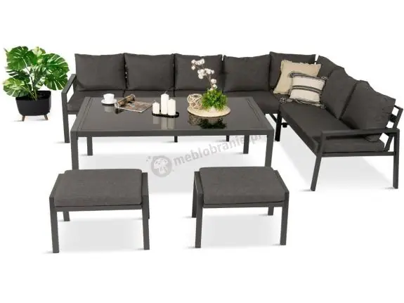 Narożnik na taras na metalowym stelażu ze stołem 160cm i pufami - Sodor Corner XXL - Dark Grey Tylko dziś
