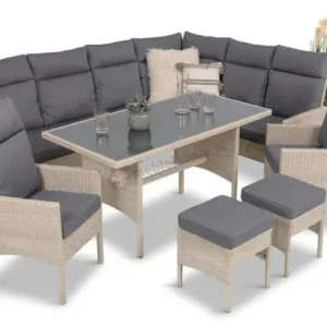 Wysoka jakość Narożnik technorattan ze stołem 120x70cm, dwoma fotelami i pufami Lirata Corner Light Grey