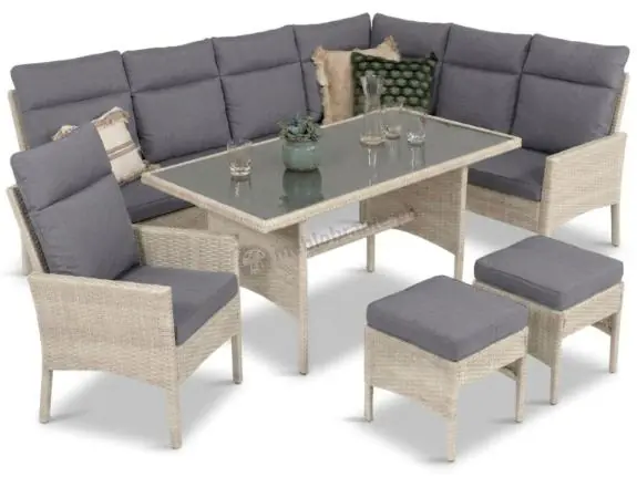 Zniżka Meble technorattanowe narożne ze stołem 120x70cm, pufami i fotelem Lirata Corner - Light Grey