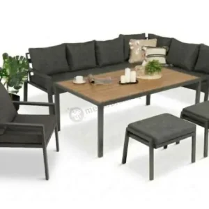 Grafitowy narożnik na taras z fotelem i stolikiem polywood - metalowy stelaże - Sodor Corner XL - Dark Grey Polywood Oferta