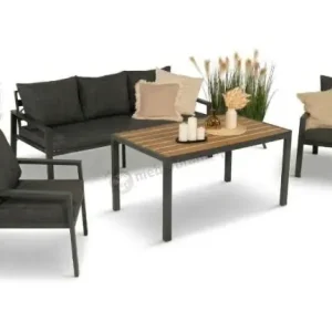 Wysoka jakość Grafitowy komplet ogrodowy metalowy z sofą 175 cm i stołem polywood Sodor Dining