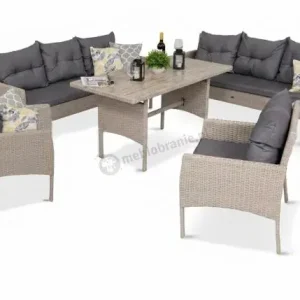 Zestaw technorattanowy dla 8 osób z wysokim stołem polywood Perata Grande Light Grey Wyjątkowa oferta