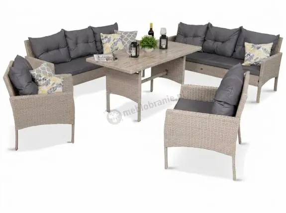 Zestaw technorattanowy dla 8 osób z wysokim stołem polywood Perata Grande Light Grey Wyjątkowa oferta