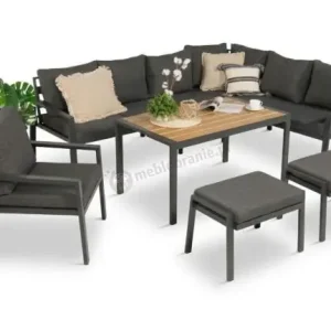 Komplet ogrodowy metalowy z narożnikiem, fotelem i pufami - Sodor Corner XL - Dark Grey Polywood Popularny