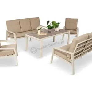 Oferta Komplet mebli na taras dla 8 osób - 2 sofy, 2 fotele i wysoki stół - Tavaro Grande Cream