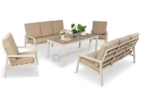 Oferta Komplet mebli na taras dla 8 osób - 2 sofy, 2 fotele i wysoki stół - Tavaro Grande Cream