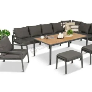 Grafitowy narożnik ogrodowy 184x294cm modułowy ze stołem obiadowym i fotelem Sodor Corner XXL - Dark Grey Polywood Oferta