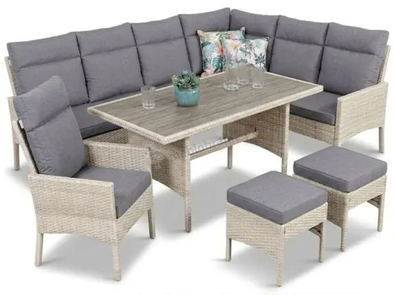 Popularny Narożnik technorattan ze stołem polywood 120x70cm Lirata Corner z fotelem Light Grey