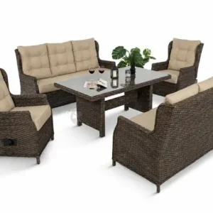Oferta limitowana Meble ogrodowe dla 8 osób z sofami, fotelami z regulacją oparcia i wysokim stołem Fiorento Brown
