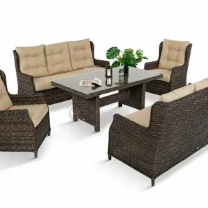 Meble ogrodowe premium technorattan - 2 sofy i duży stół obiadowy Fiorento Brown Okazja
