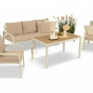 Metalowe jasne meble ogrodowe dla 5 osób Sodor Dining Polywood - Cream Ostatnie sztuki