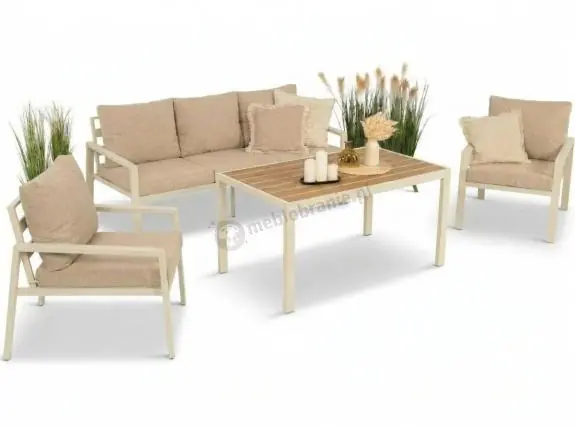 Metalowe jasne meble ogrodowe dla 5 osób Sodor Dining Polywood - Cream Ostatnie sztuki