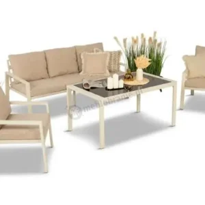 Szybka dostawa Metalowe jasne meble ogrodowe dla 5 osób Sodor Dining - Cream
