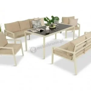 Wyjątkowa oferta Jasne meble tarasowe metalowe z sofami 175cm i wysokim stołem Sodor Grande - Cream
