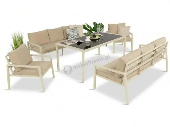 Wyjątkowa oferta Jasne meble tarasowe metalowe z sofami 175cm i wysokim stołem Sodor Grande - Cream