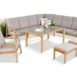 Narożnik ogrodowy 7 osobowy z fotelem imitacja drewna Tavaro Corner XL Wood Zamów dziś