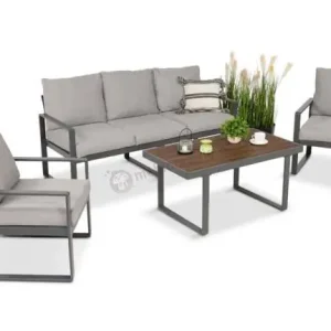Nowoczesne meble na taras - zestaw z sofą i fotelami - Panaon Dining Light Grey Taniej