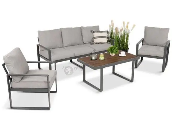 Nowoczesne meble na taras - zestaw z sofą i fotelami - Panaon Dining Light Grey Taniej