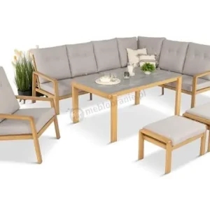 Narożnik ogrodowy 6 osobowy z fotelem - imitacja drewna - Tavaro Corner Wood Rabat