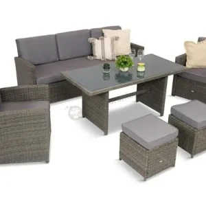 Komplet mebli obiadowych z dużą sofą 186cm technorattan Cofete Dining – Dark Grey Oferta limitowana