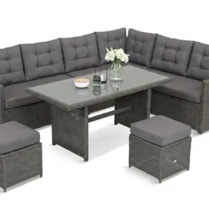 Narożnik ogrodowy technorattan 250x190cm z pikowanymi poduszkami + pufy Cofete Anthracite Cena promocyjna