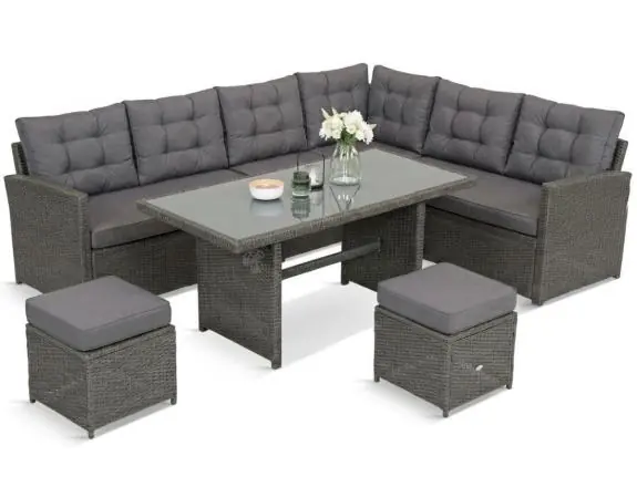 Narożnik ogrodowy technorattan 250x190cm z pikowanymi poduszkami + pufy Cofete Anthracite Cena promocyjna