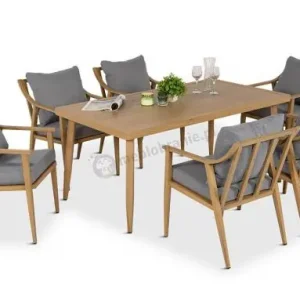 Aluminiowy komplet mebli obiadowych na taras - Else 6+1 - Grey Tani