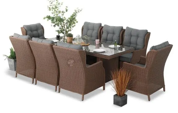 Kup online Zestaw mebli obiadowych dla 8 osób ze stołem 220cm Laritto Brown - technorattan