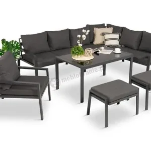 Komplet ogrodowy metalowy z narożnikiem, fotelem i pufami - Sodor Corner XL - Dark Grey Szybka wysyłka