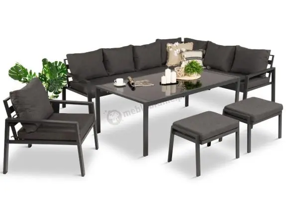 Premium Grafitowy narożnik na taras z fotelem - metalowy stelaże - Sodor Corner XL - Dark Grey