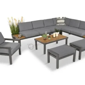 Metalowy komplet mebli na taras - narożnik + fotel - Calamba Corner XL - Grey Premium