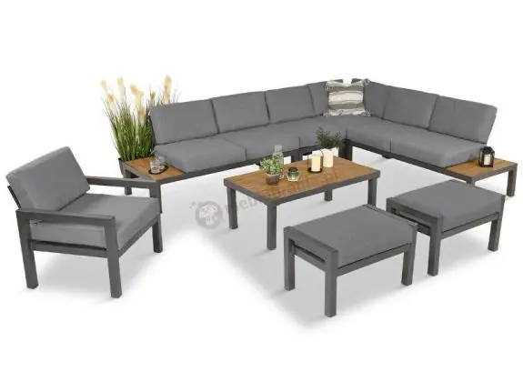 Metalowy komplet mebli na taras - narożnik + fotel - Calamba Corner XL - Grey Premium