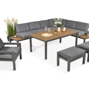 Aluminiowy narożnik ogrodowy z fotelem i stołem 160cm Calamba Corner XL - Grey Dostępne od ręki