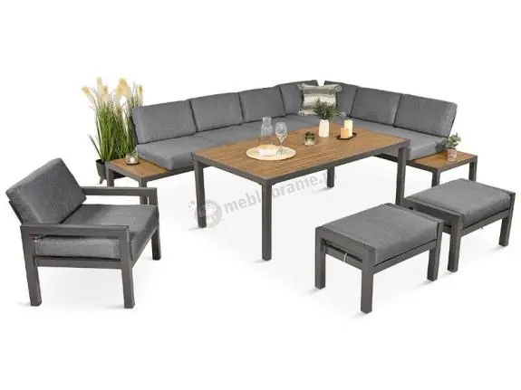 Aluminiowy narożnik ogrodowy z fotelem i stołem 160cm Calamba Corner XL - Grey Dostępne od ręki