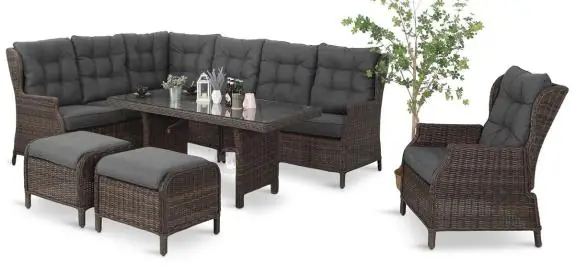 Ostatnia szansa Brązowy narożnik z technorattanu Laritto 251x195cm z wysokim stołem i fotelem - Dark Brown