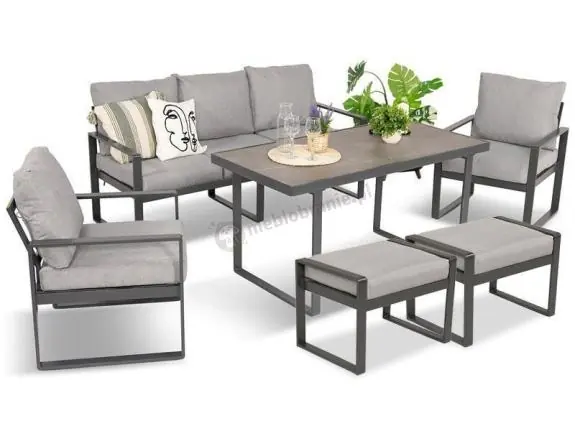 Darmowy zwrot Nowoczesne meble na taras - zestaw z sofą fotelami i pufami - Panaon Elite Plus Light Grey